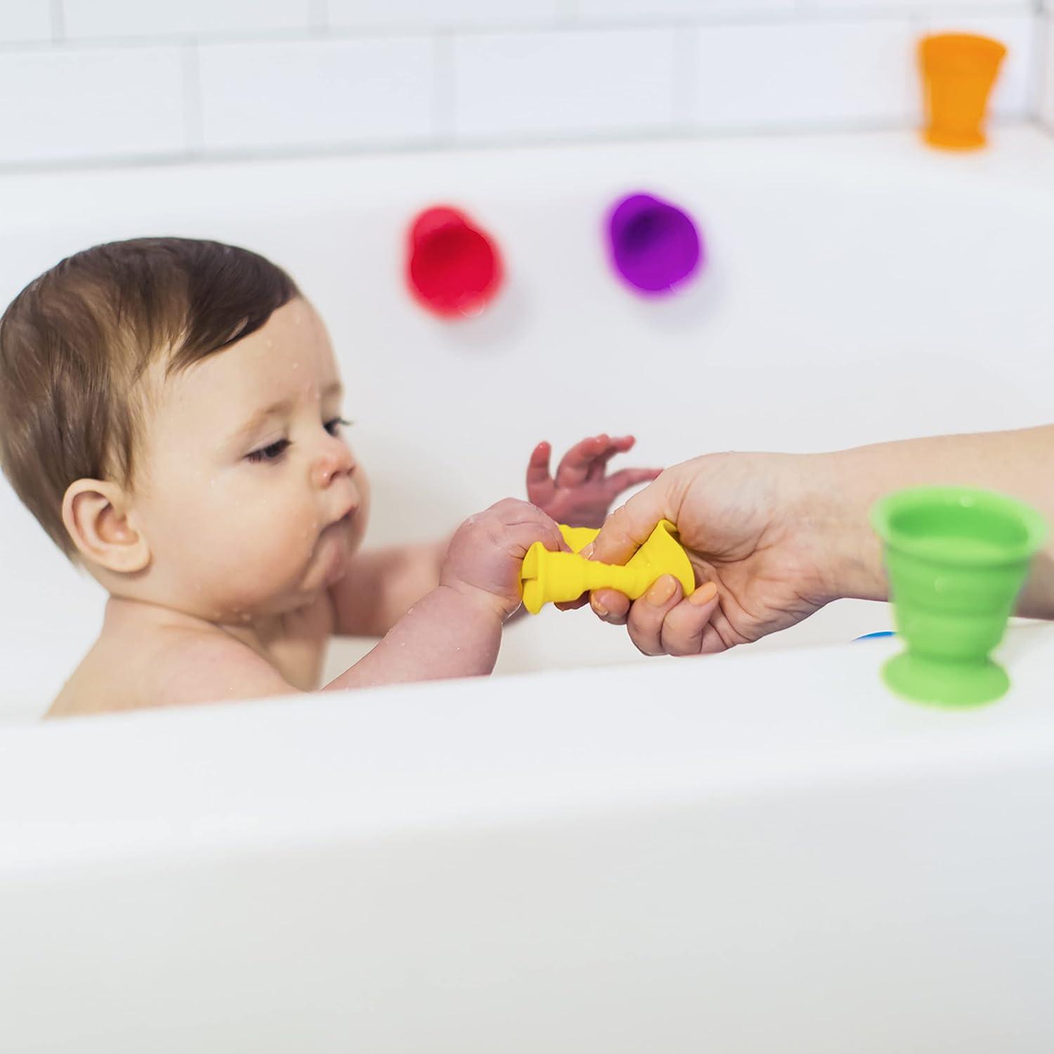 imageBaby Einstein Stack ampamp Squish Cups Infant to Toddler Collapsible Sensory Toys for Beach Bath Floor ampamp More 6pcs 3 Months