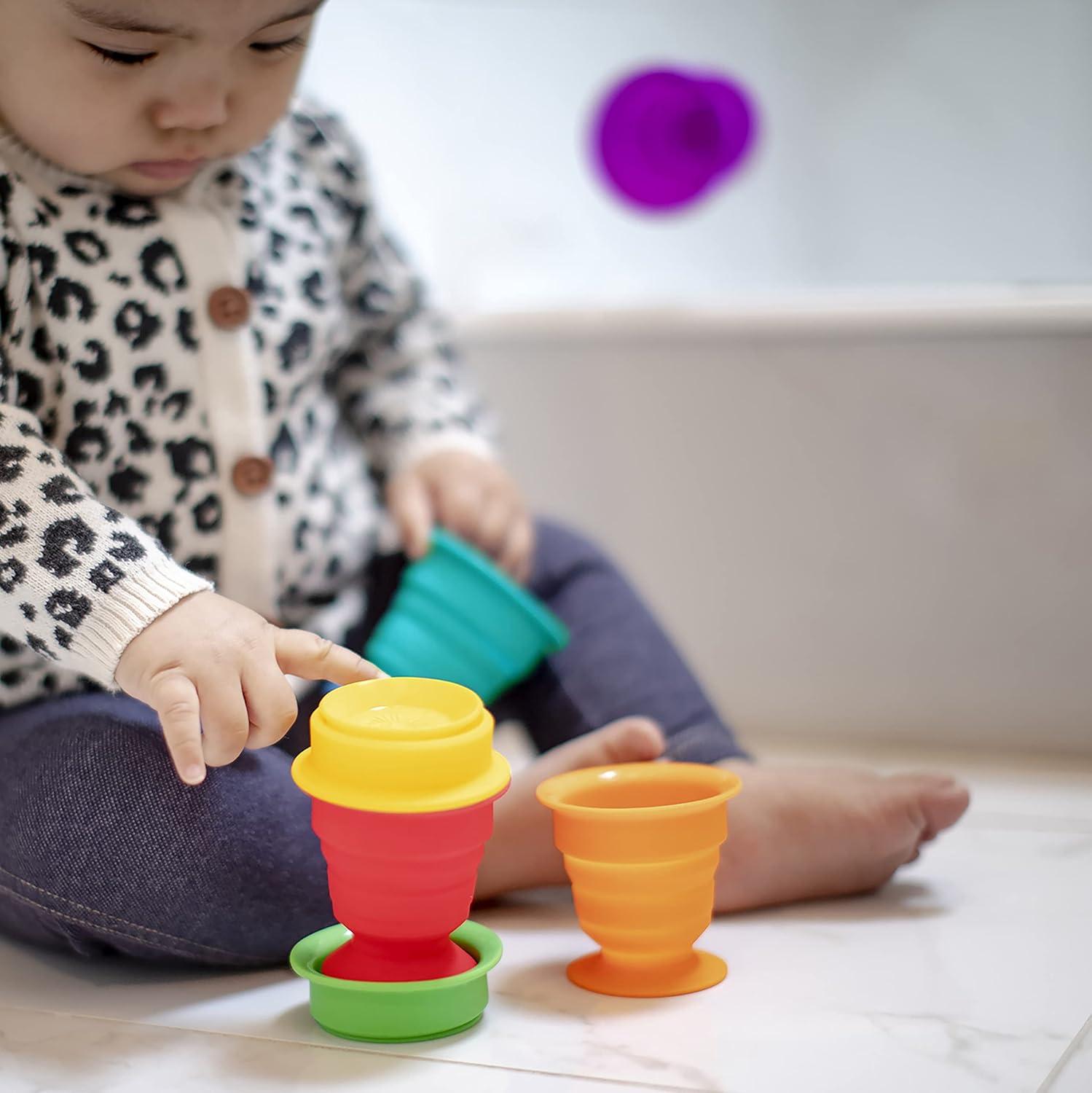 imageBaby Einstein Stack ampamp Squish Cups Infant to Toddler Collapsible Sensory Toys for Beach Bath Floor ampamp More 6pcs 3 Months