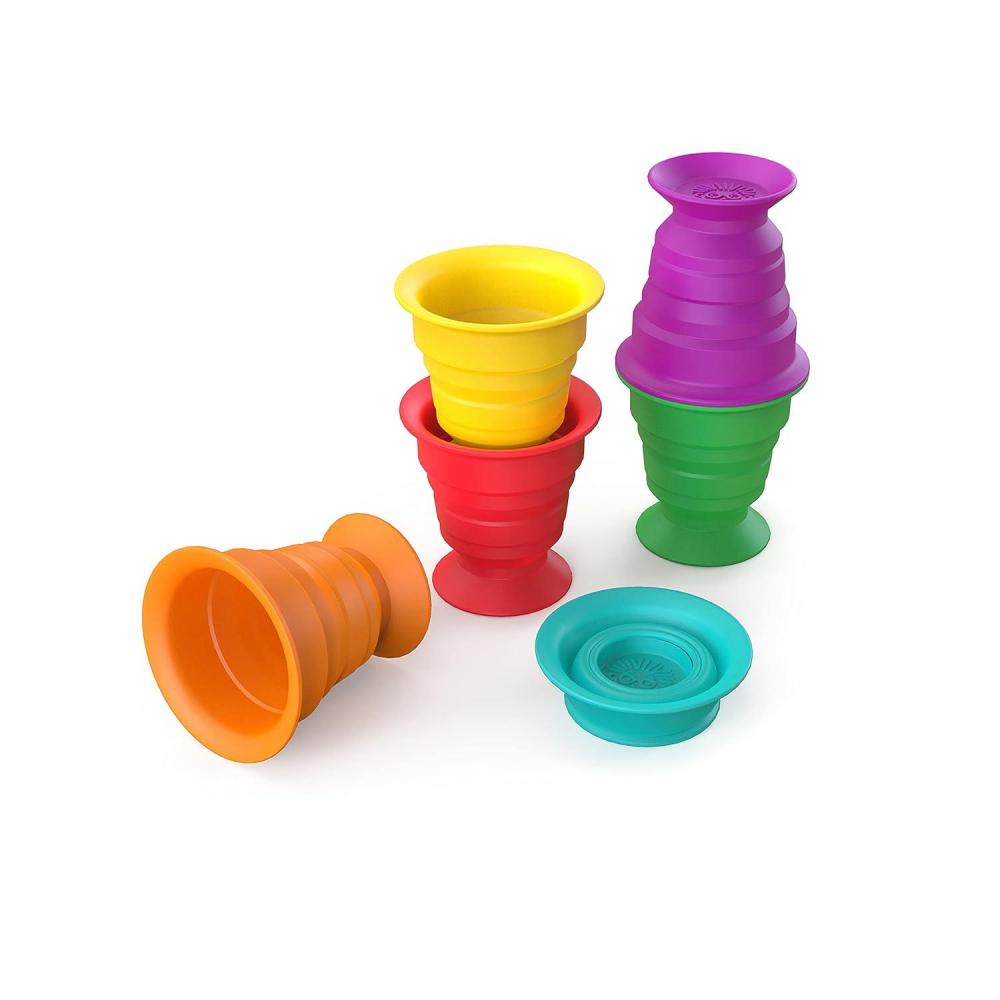 imageBaby Einstein Stack ampamp Squish Cups Infant to Toddler Collapsible Sensory Toys for Beach Bath Floor ampamp More 6pcs 3 Months