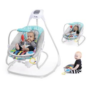 imageBaby Einstein Ocean Explorers Musical Compact Lightweight Baby Swing 6Speed MultiDirection Vibrations Music Sounds 09 Months  GreyKick to It